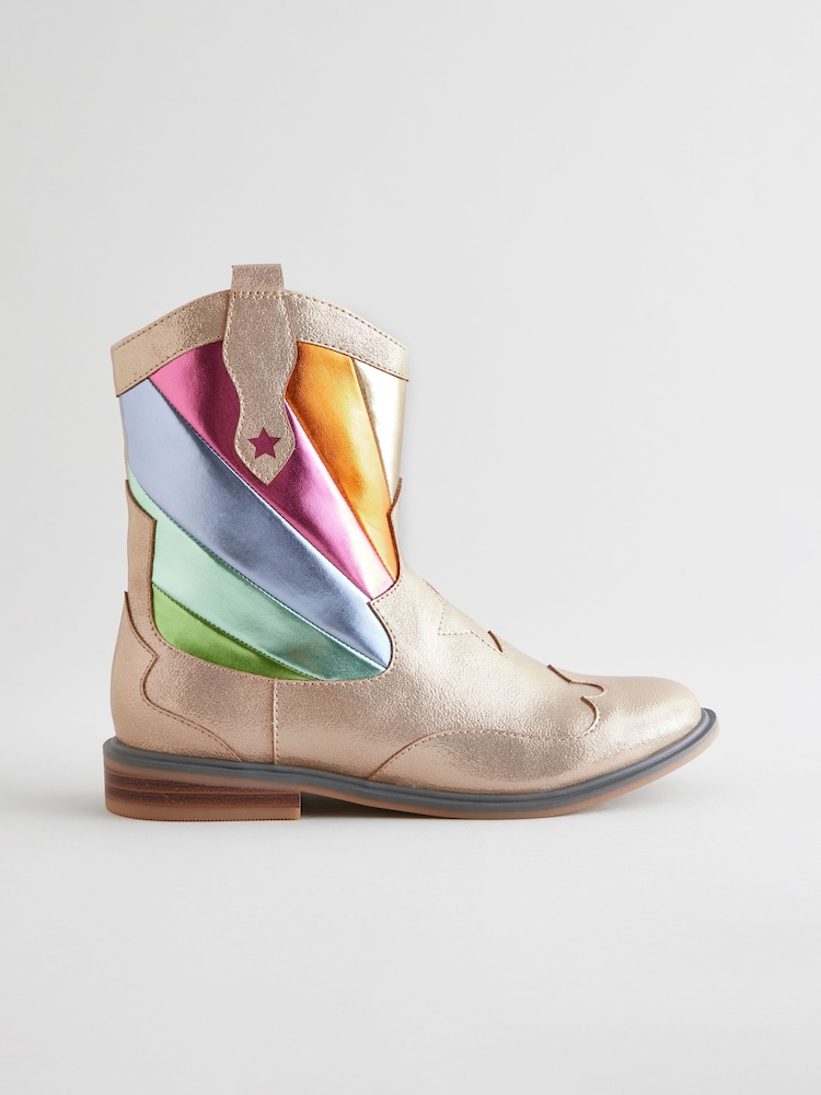 Little Bird by Jools Oliver Gold Rainbow Striped Metallic Western Boots - Image 1 of 5