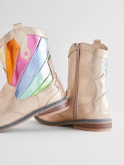 Little Bird by Jools Oliver Gold Rainbow Striped Metallic Western Boots - Image 3 of 5