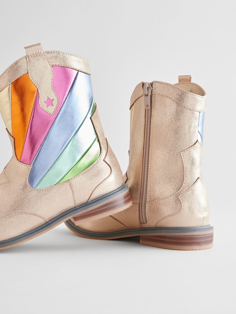 Little Bird by Jools Oliver Gold Rainbow Striped Metallic Western Boots - Image 3 of 5