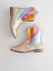 Little Bird by Jools Oliver Gold Rainbow Striped Metallic Western Boots - Image 4 of 5