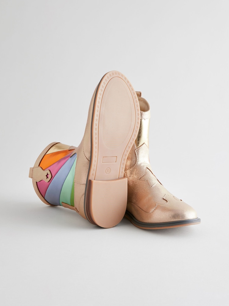 Little Bird by Jools Oliver Gold Rainbow Striped Metallic Western Boots - Image 5 of 5