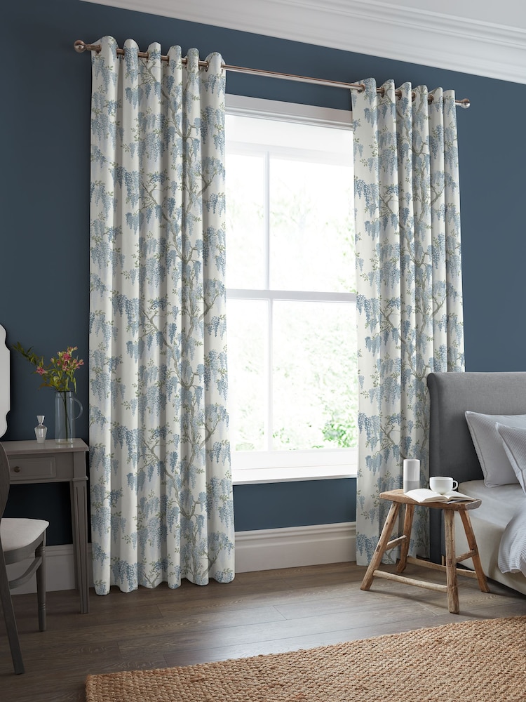 Laura Ashley Newport Blue Wisteria Made to Measure 100% Cotton Curtains - Image 1 of 9