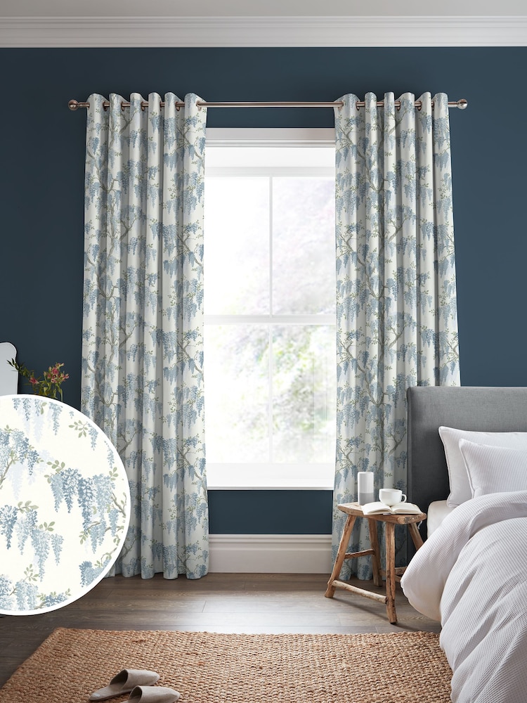 Laura Ashley Newport Blue Wisteria Made to Measure 100% Cotton Curtains - Image 2 of 9