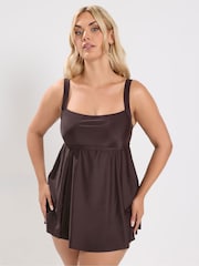 Yours Curve Brown Square Neck Core Swimdress - Image 2 of 6