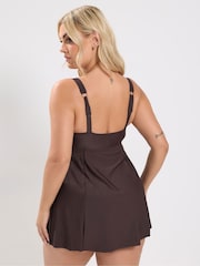 Yours Curve Brown Square Neck Core Swimdress - Image 3 of 6