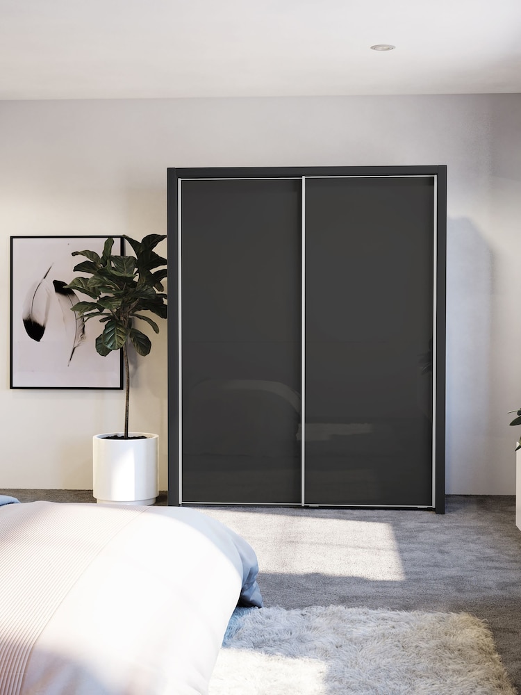 Wiemann Graphite Peyton Glass Sliding 1.6m Sliding Semi Fitted Wardrobe - Image 1 of 6