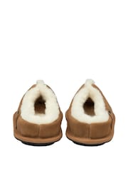 Dunlop Brown Mens Real Suede Faux Fur Lined Closed Toe Mule Slippers - Image 3 of 4