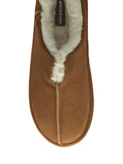 Dunlop Brown Mens Real Suede Faux Fur Lined Closed Toe Mule Slippers - Image 4 of 4