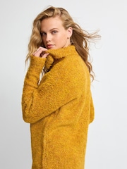 Ochre Yellow Bouclé Button Neck Jumper - Image 3 of 6