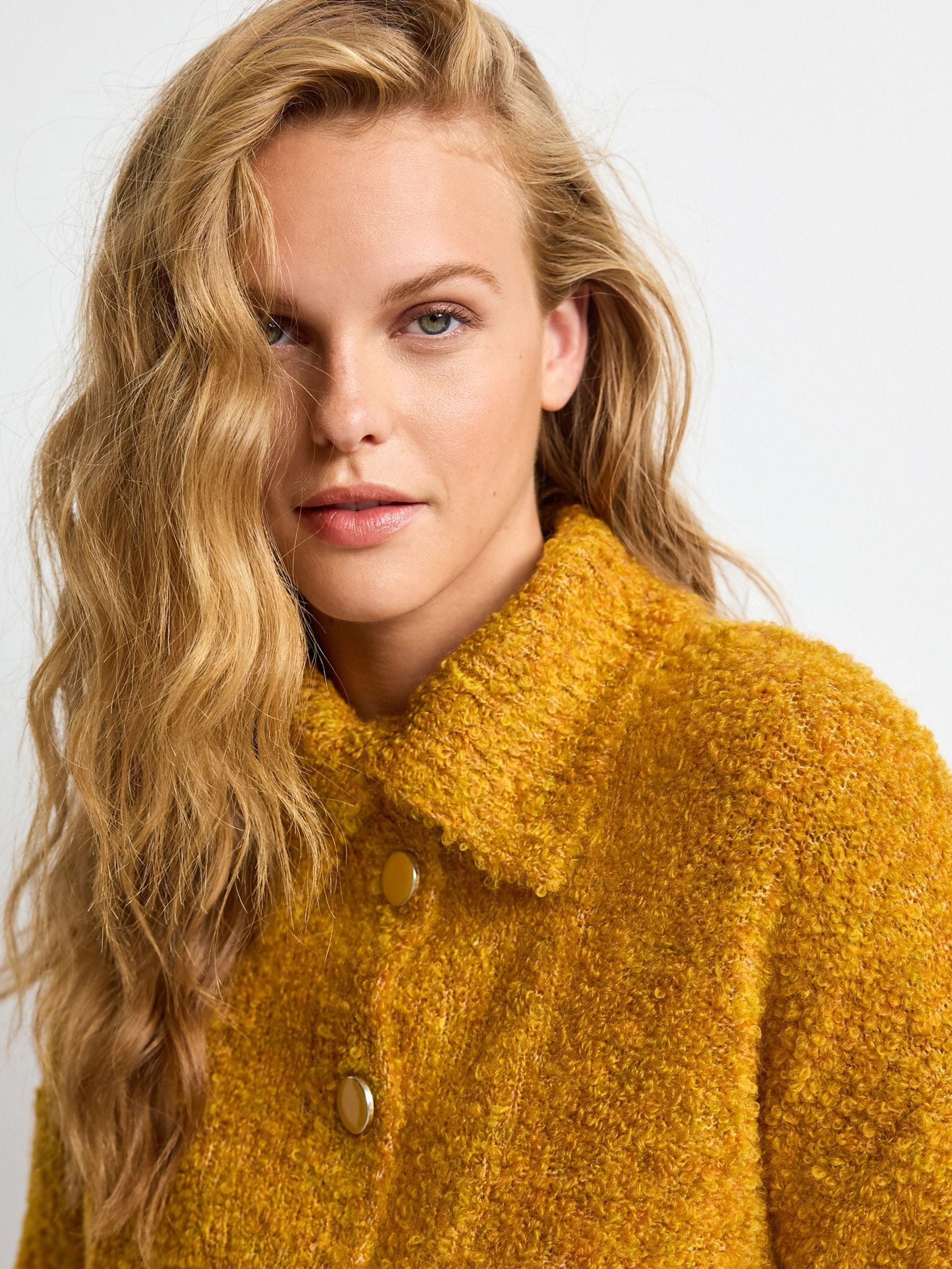 Buy Ochre Yellow Boucle Button Neck Jumper from Next Luxembourg