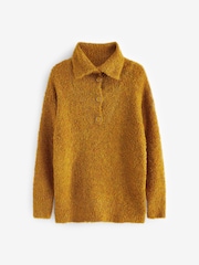Ochre Yellow Bouclé Button Neck Jumper - Image 5 of 6