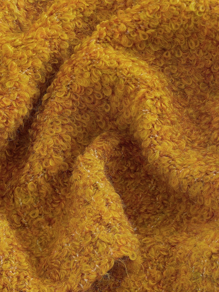 Ochre Yellow Bouclé Button Neck Jumper - Image 6 of 6