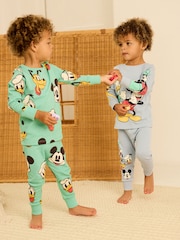 Blue/Green Disney Mickey Mouse Snuggle Pyjamas 2 Pack (9mths-10yrs) - Image 2 of 10