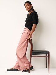 Svart - Virkad stickad Kort ärm Topp - Bild 3 av 5