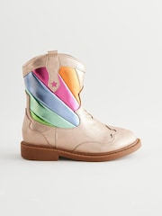 Little Bird by Jools Oliver Gold Rainbow Striped Metallic Western Boots - Image 1 of 5