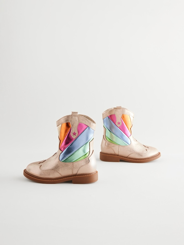 Little Bird by Jools Oliver Gold Rainbow Striped Metallic Western Boots - Image 2 of 5