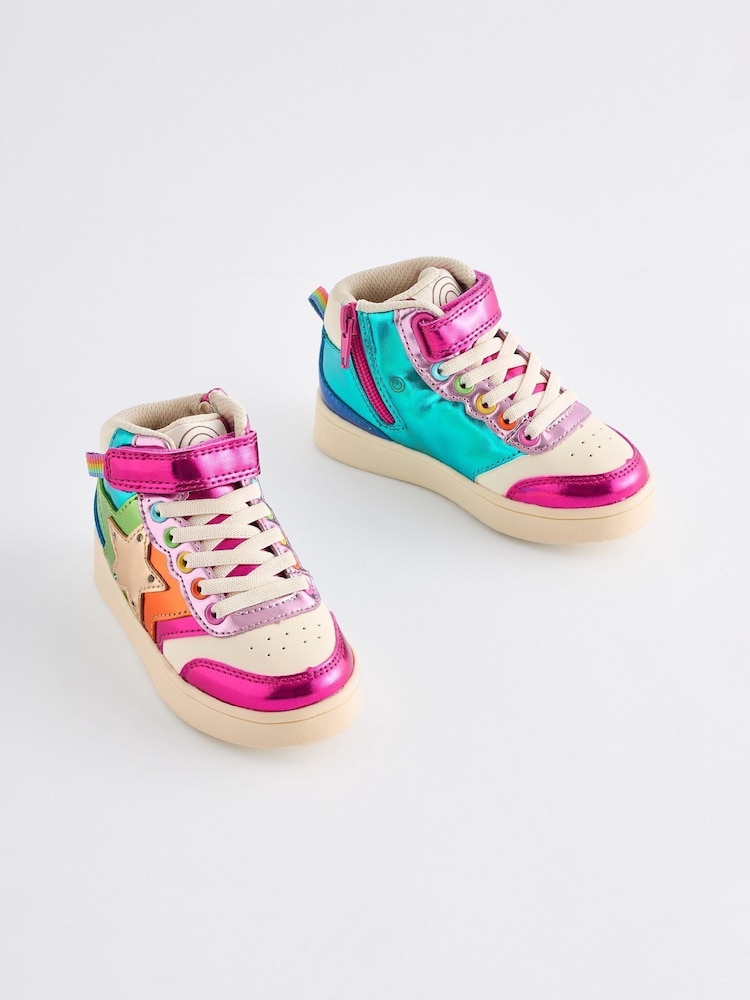Little Bird by Jools Oliver Multi Metallic Rainbow Hi-Top Trainers - Image 2 of 7