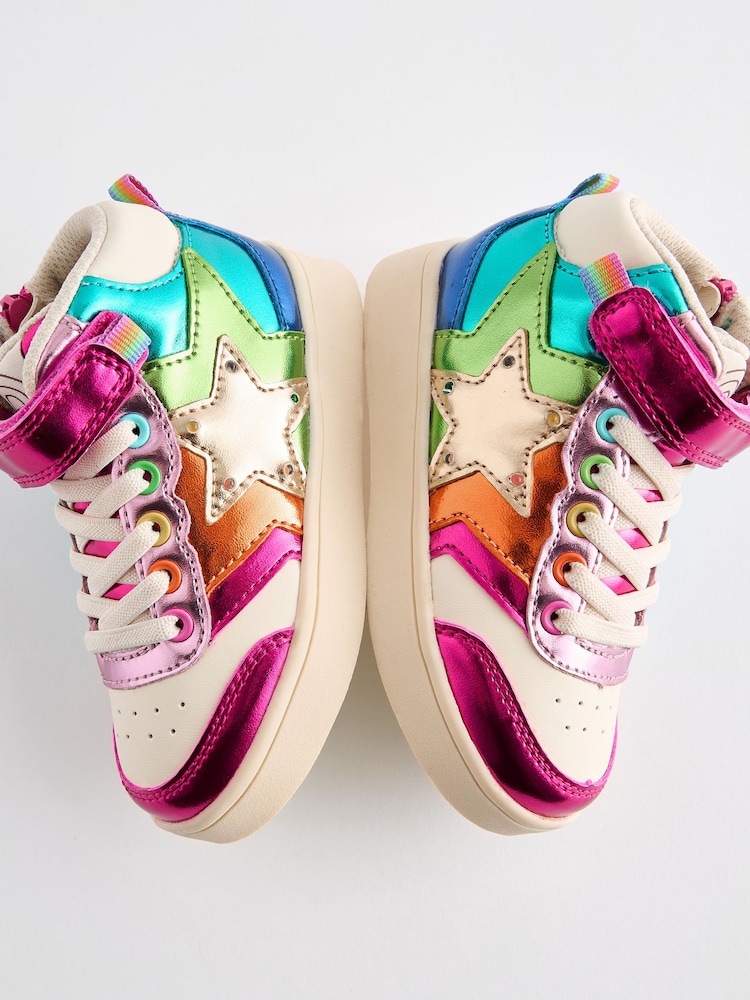Little Bird by Jools Oliver Multi Metallic Rainbow Hi-Top Trainers - Image 3 of 7