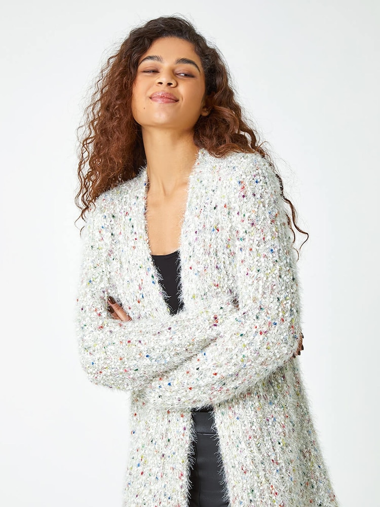 Roman Natural Fluffy Sparkle Stretch Cardigan - Image 1 of 5