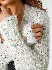 Roman Natural Fluffy Sparkle Stretch Cardigan - Image 5 of 5