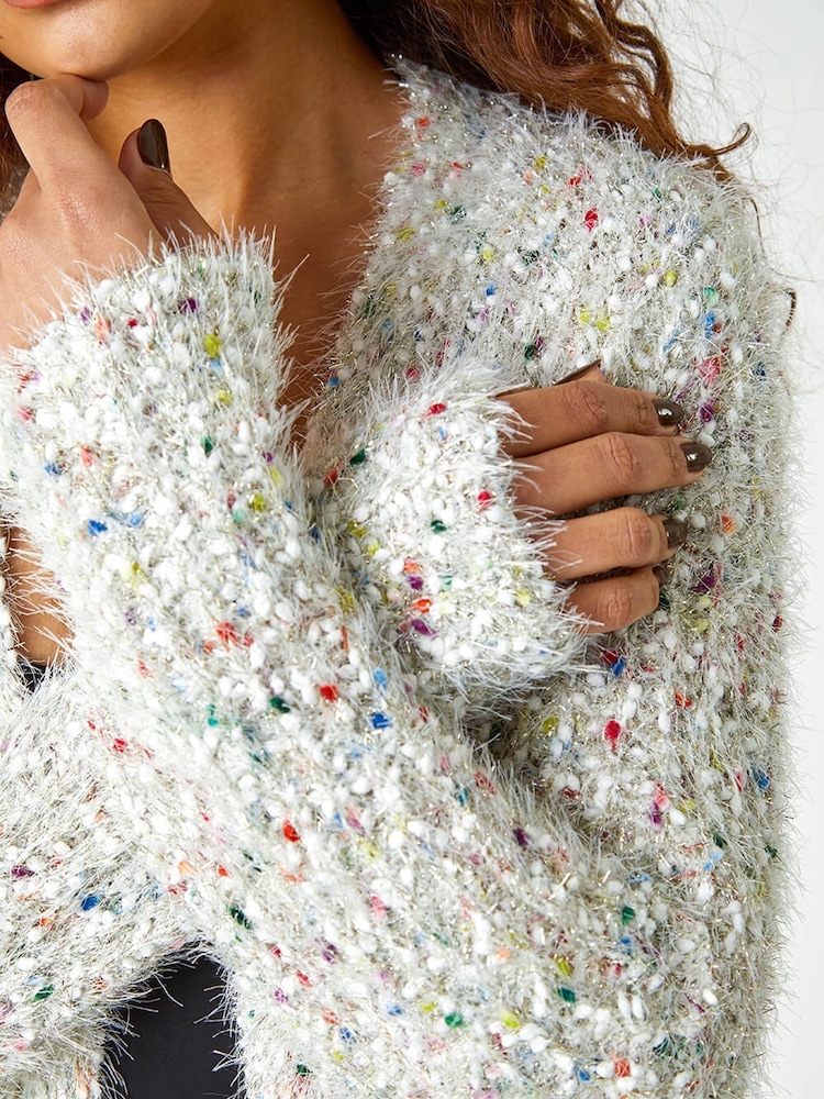 Roman Natural Fluffy Sparkle Stretch Cardigan - Image 5 of 5