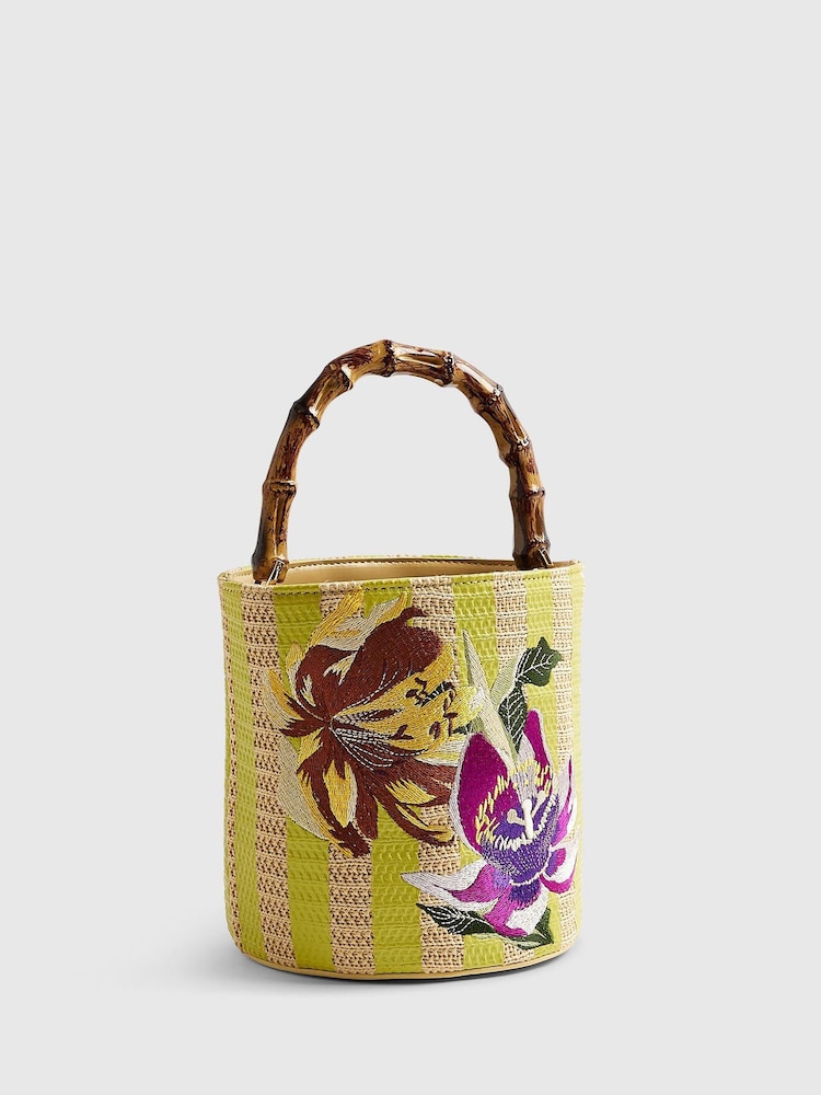 River Island Brown Del Maar Stripe Embroidered Bucket Bag - Image 2 of 6