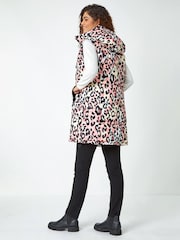 Roman Pink Animal Print Longline Hooded Gilet - Image 2 of 5