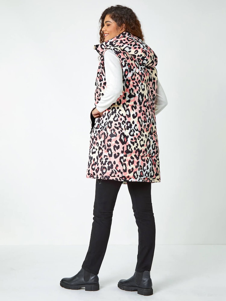 Roman Pink Animal Print Longline Hooded Gilet - Image 2 of 5