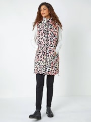 Roman Pink Animal Print Longline Hooded Gilet - Image 3 of 5