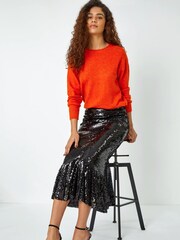 Roman Black Sequin Fit and Flare Fluted Skirt - Image 3 of 5
