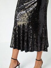 Roman Black Sequin Fit and Flare Fluted Skirt - Image 5 of 5