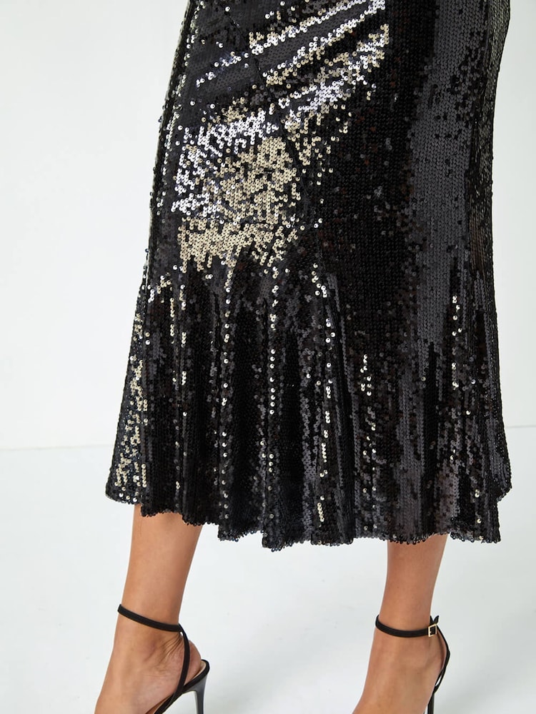 Roman Black Sequin Fit and Flare Fluted Skirt - Image 5 of 5