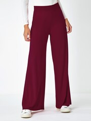 Roman Burgundy Red Wide Leg Stretch Trousers - Image 1 of 5