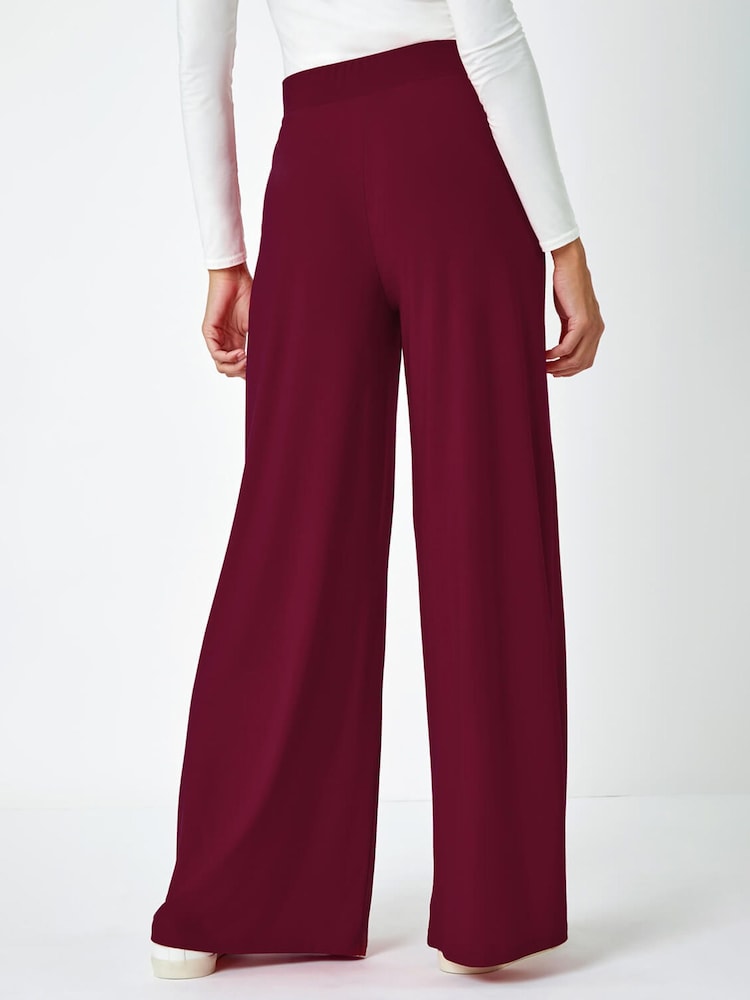 Roman Burgundy Red Wide Leg Stretch Trousers - Image 2 of 5