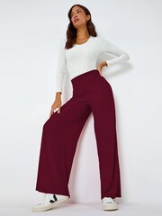 Roman Burgundy Red Wide Leg Stretch Trousers - Image 3 of 5