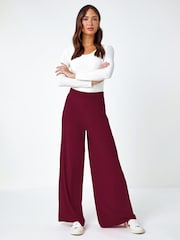 Roman Burgundy Red Wide Leg Stretch Trousers - Image 4 of 5