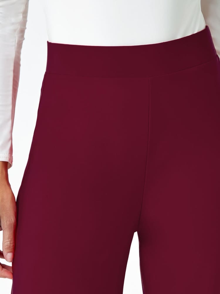 Roman Burgundy Red Wide Leg Stretch Trousers - Image 5 of 5