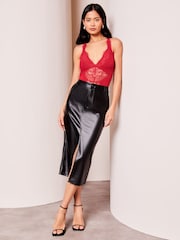 Lipsy Red Lace Low Plunge Bodysuit - Image 5 of 8