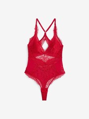 Lipsy Red Lace Low Plunge Bodysuit - Image 7 of 8