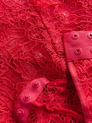 Lipsy Red Lace Low Plunge Bodysuit - Image 8 of 8