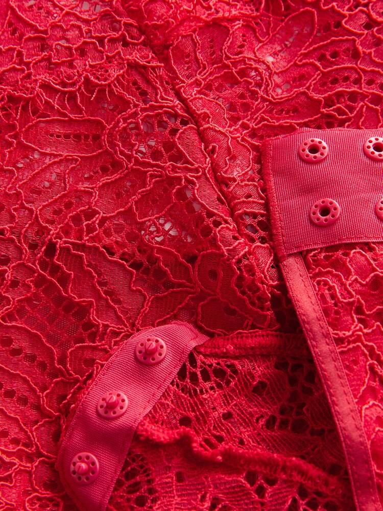 Lipsy Red Lace Low Plunge Bodysuit - Image 8 of 8