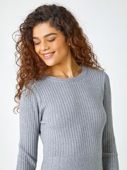 Roman Grey Ribbed Stretch Knit Dress - Image 5 of 6