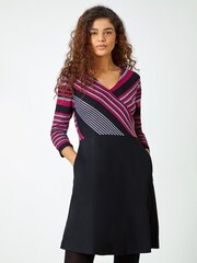 Roman Red Stripe Stretch Knit Wrap Dress - Image 1 of 5