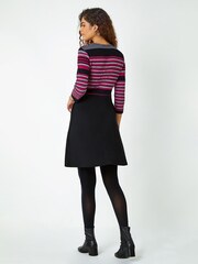Roman Red Stripe Stretch Knit Wrap Dress - Image 2 of 5