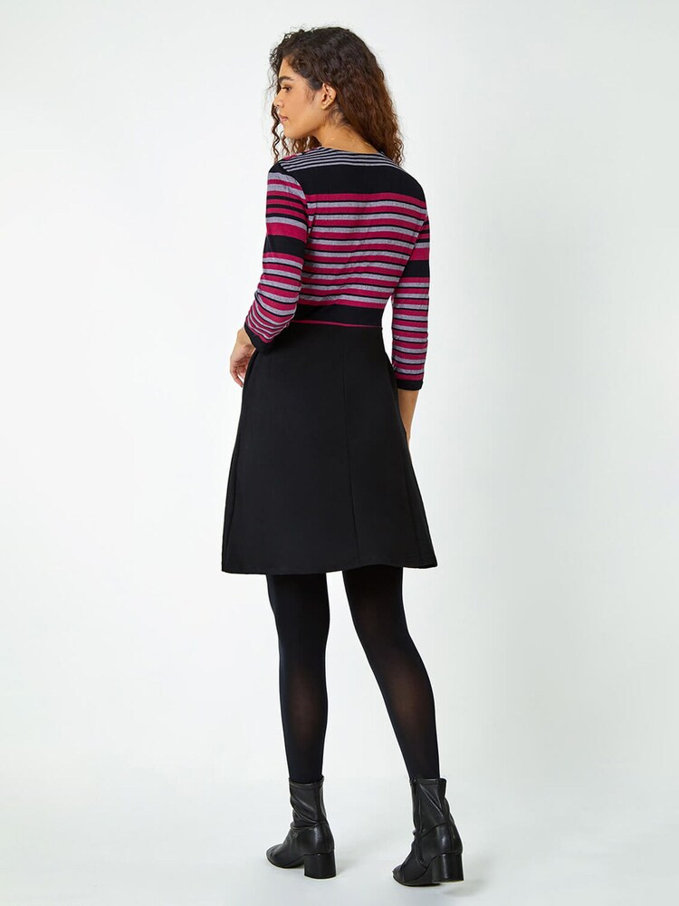 Roman Red Stripe Stretch Knit Wrap Dress - Image 2 of 5