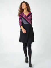 Roman Red Stripe Stretch Knit Wrap Dress - Image 3 of 5