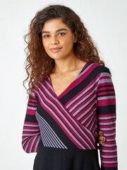 Roman Red Stripe Stretch Knit Wrap Dress - Image 4 of 5