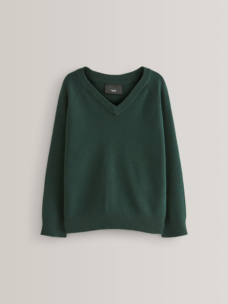 Grün - Gestrickter Schulpullover mit V-Ausschnitt (3–18 Jahre) - Bild 1 von 6