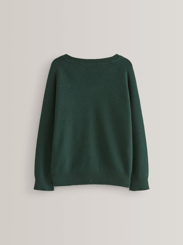 Green Knitted V-Neck School Jumper (3-18yrs) - Image 2 of 6 Green Knitted V-Neck School Jumper (3-18yrs) - Image 2 of 6