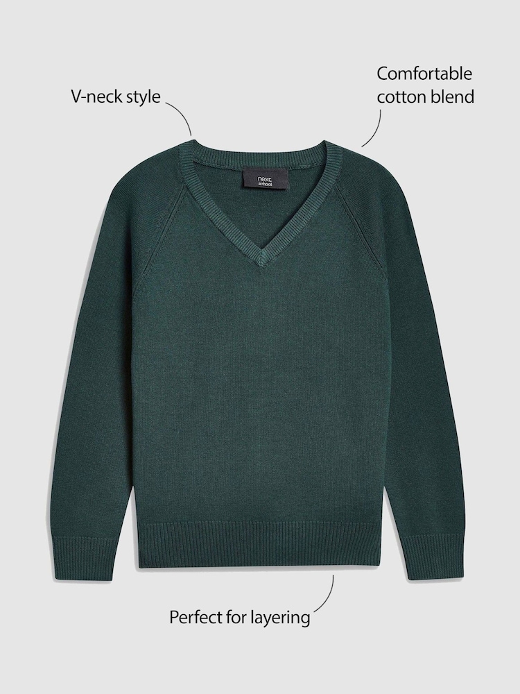 Green Knitted V-Neck School Jumper (3-18yrs) - Image 6 of 6 Green Knitted V-Neck School Jumper (3-18yrs) - Image 6 of 6
